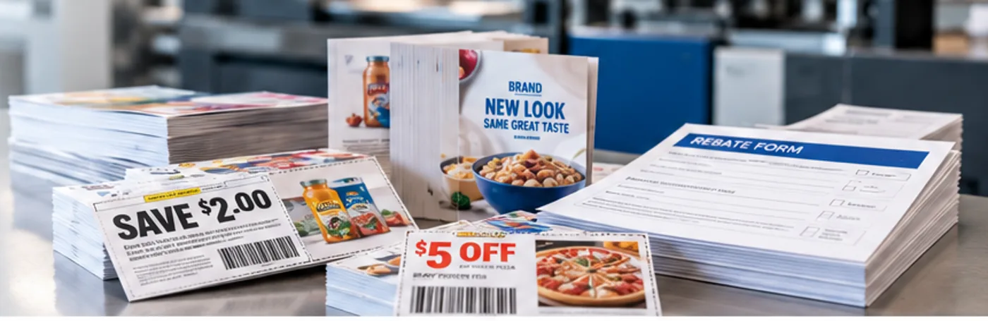 Coupon, rebate and promotional printing services